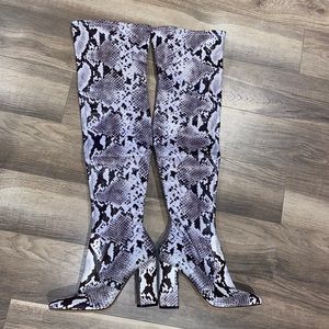 Over-the-Knee Snake Heeled Bootie